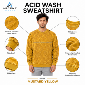 Sudadera de cuello redondo para hombre con lavado ácido, estilo vintage, oversize, de forro polar grueso, con logotipo personalizado, fabricante OEM ODM, venta al por mayor - Product Image 6