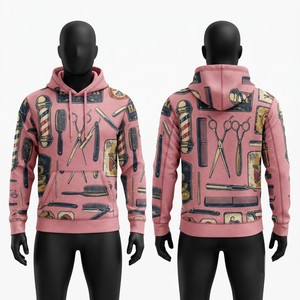 Men's Barber Shop <b>Hoodie</b> 220-260 GSM Polyester/Cotton Knitted Fabric Breathable Waterproof Windproof Eco-Friendly Pocket Front - Product Image 2