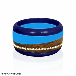 Handcrafted Multilayer Wooden & Resin Statement Bangle Bohemian Blue Contrast <b>Wristband</b> with Rhinestone Accents - Product Image 2