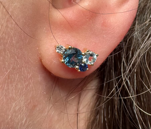 Pendientes de oro macizo de 18 quilates para mujer con zafiro azul y diamante de laboratorio con corte brillante redondo, certificado IGI, lujo para uso diario. - Product Image 4