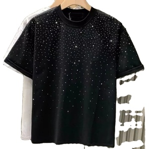 Camisetas Personalizadas con Pedrería, Negras, 100% Algodón, Camisetas de Cuello Redondo para Hombre, Ropa Urbana de Verano, Camiseta con Cristales Brillantes, Diseño OEM - Product Image 5