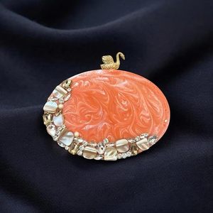 Bolso de mano ovalado naranja hecho a mano de resina con bolsillo, estilo de diseñador, para mujer, para novias, para bodas, para celebridades. - Product Image 2