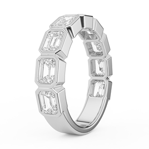 14K 18K Gold 1.98CTW Emerald Cut Lab Grown Diamond Half Eternity Band Bezel Set Stackable Geometric Anniversary Wedding <b>Ring</b> - Product Image 4