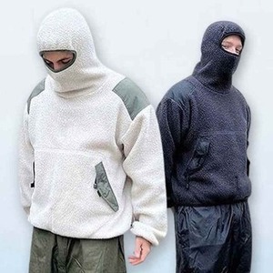 Sudadera con capucha de forro polar grueso y cálido para invierno, con bloques de color, bolsillo personalizado y estilo ninja, venta al por mayor - Product Image 1