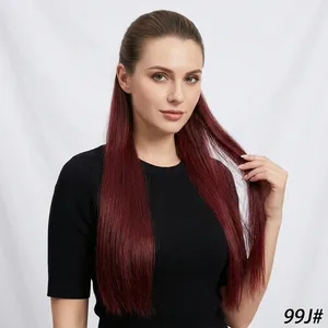 Tissage de cheveux humains longs et raides rougeâtre 99J #   Ensemble complet de cheveux Remy, densité 100%, taille personnalisable - Product Image 6