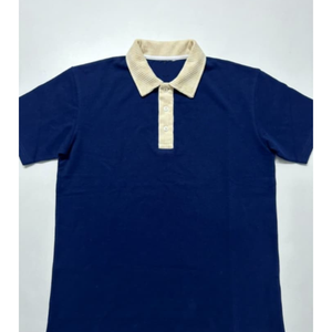 Chemise pour homme en coton corduroy uni avec logo sur le devant, col en V, manches courtes, ODM, pour l'été, avec col conçu pour un usage régulier - Product Image 4