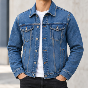 Veste en jean bleu vintage pour homme, manches longues, boutonnée, motif uni, pour le printemps et l'automne - Product Image 1
