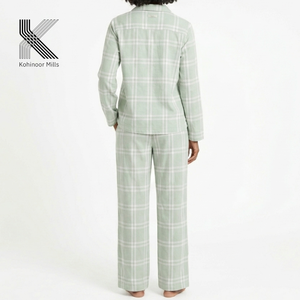 Women Linen Cotton Striped Pajama <b>Set</b> Button Up Shirt and Pants Two Piece Homewear - Product Image 2
