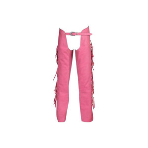 Pink Leather <b>Equestrian</b> Chaps With Fringe And Belt For Horse Riding - Product Image 1