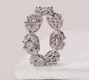 Marquise Cut Moissanite Full <b>Eternity</b> Band Sterling <b>Silver</b> Hip Hop Engagement Anniversary Wedding <b>Ring</b> Stackable Gift - Product Image 3
