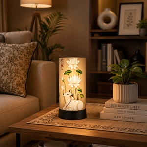Lámpara de Mesa Decorativa con Estampado de Vaca Lotus, Pantalla de Tela Hecha a Mano, Lámpara LED de Noche para Mesita de Noche, Decoración del Hogar, Regalo para Sala de Estar u Oficina - Product Image 3