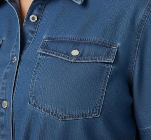 Vestidos Casuales de Talla Grande, Ajustados, Cintura Natural, Ecológicos, de Mezclilla y Algodón, Manga Corta, con Botones al Frente, Largura hasta la Rodilla - Product Image 6