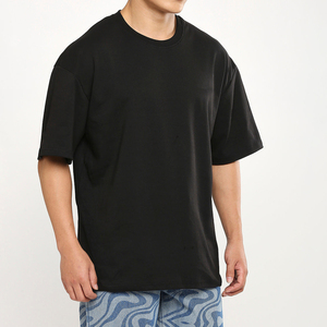 T-shirts noirs unis pour hommes adultes, coupe ajustée, manches courtes, 100 % coton/polyester, logo personnalisé imprimé, respirants, vente en gros - Product Image 4