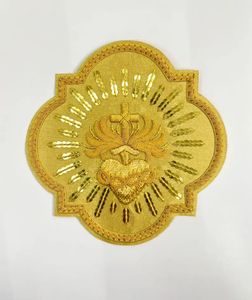 Hand Embroidered Sacred Heart Emblem Patch Bullion <b>Wire</b> Goldwork Applique Luxury 3D Raised Eco-Friendly Water Resistant Badge - Product Image 5