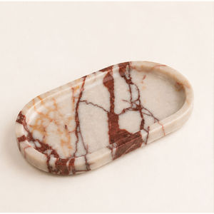Plato Ovalado de Mármol para Servir con Vetas Rojas, Diseño Minimalista Pulido, Vajilla Duradera - Product Image 1