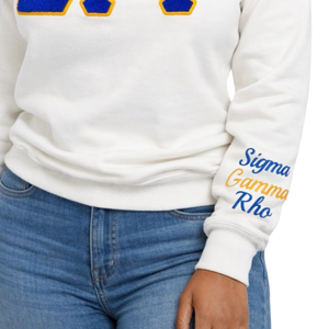 Sweat-shirt rayé blanc et or Sigma Gamma Rho pour femme, style décontracté streetwear, col rond, sororité grecque - Product Image 5
