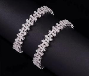 กำไลข้อมือเพชรเพาะเลี้ยงสีขาวทองคำขาว S925 ทรงกลมเจียระไนแบบเหลี่ยมคม  สี D ธรรมชาติ รับรองโดย IGI เครื่องประดับงานแต่งงานสำหรับผู้หญิง - Product Image 1