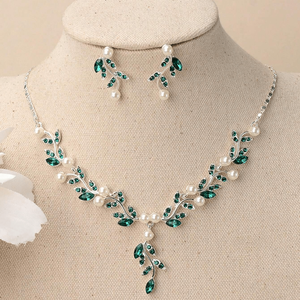 Hallmark Silver Sadabahar Green Ethnic Jewelry Set with Zircon and Natural Stone - Product Image 2