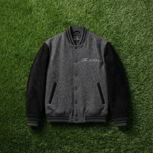 Veste en laine mélangée pour homme, noir et gris, logo brodé sur le devant, style décontracté, vêtement d'automne, coupe classique, col rabattu - Product Image 6