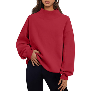 Women's Oversized <b>Stand</b> Collar Printed Sweatshirt Solid Color Front <b>Drop</b>-Shoulder Long Sleeve Knitted Cotton Winter Autumn Wear - Product Image 1