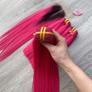 Extensions de cheveux vierges vietnamiens lisses et soyeuses, super double trame, couleur rose chaud, pour femmes, prix de gros d'usine - Product Image 5