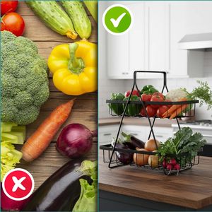 2 Tier Metal Fruit <b>Basket</b> Stand Black Iron Wire <b>Storage</b> Rack for Kitchen Countertop - Product Image 2