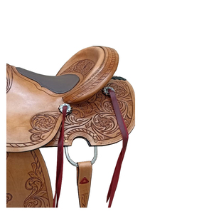 Selle Western en cuir brun teint au tambour, siège souple, motifs floraux, estampes argentées, 10/18 pouces, logo personnalisé - Product Image 3