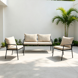 Modern <b>Outdoor</b> Patio Furniture Set Black Metal Frame Garden <b>Sofa</b> with Beige Cushions - Product Image 5