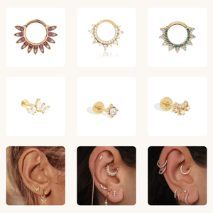 Zisma Piercing Labret en Or 14K avec Diamant de Laboratoire Taille Marquise, à Dos Plat Fileté Intérieurement, Motif Lotus à 3 Pierres, Fabricant - Product Image 5