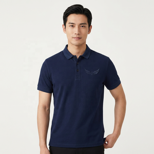 เสื้อโปโลชายสีน้ำเงินกรมท่า ผ้าฝ้าย แขนสั้น ปักโลโก้ สวมใส่สบาย ระบายอากาศได้ดี ผ้าอ๊อกซ์ฟอร์ด ดีไซน์ด้านหน้า - Product Image 2