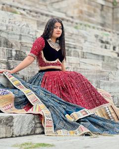 Malai Faux Georgette, Hermoso Trabajo con Espejos Reales, Dorado, con Cuentas y Encaje, Largo hasta el Suelo, Secado Rápido, Sin Arrugas, Protección Solar - Product Image 3