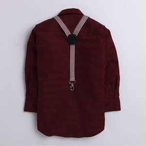 เสื้อปาร์ตี้ลายจุดพร้อมโบว์ไม้และสายแขวนลายสีน้ำตาลแดง - Product Image 2