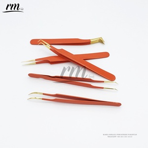 Pinzas rusas de punto de volumen para extensiones de pestañas, zanahoria naranja con punta dorada brillante, logotipo personalizado, embalaje de acero inoxidable - Product Image 4