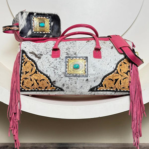 Sac de voyage en cuir de vachette usiné à la main et trousse de toilette de grande capacité en pierre de turquoise pour femmes - Product Image 4