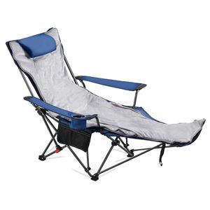 Chaise longue pliante portable 4 positions réglables, chaise de plage en maille avec repose-pieds et fonction inclinable pour adultes - Product Image 1