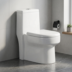 Inodoro de una pieza de estilo europeo, montado en el suelo, cuadrado, de cerámica, para baños de casas y villas de alta gama. - Product Image 1