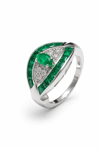 <b>Emerald</b> and Diamond Children's Luxury <b>Ring</b> in 925 Sterling <b>Silver</b> Rhodium Plated Unisex - Product Image 2