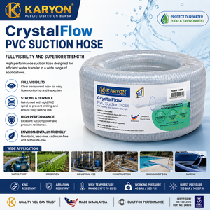 Manguera de Succión de PVC CrystalFlow KARYON de 50 mm x 20 m, Transparente, Reforzada, Flexible y Resistente a la Abrasión, para Riego - Product Image 1