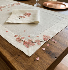 Custom Wholesale Handmade Traditional Embroidered Peach Blossom White 100% Linen <b>Placemat</b> Napkin Sets Washable Mats for Weddings - Product Image 2