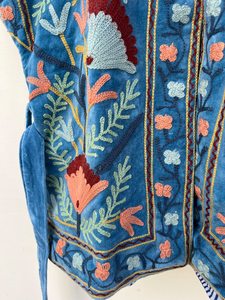 Blue Embroidered Suzani Velvet Short Jacket Statement Outerwear Coat Velvet Blazer Unisex Jacket Gift For <b>Wife</b> Bridal Jacket - Product Image 4