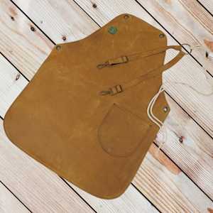 Cafe Staff Custom Logo Bulk Wholesale Supplier Durable Adjustable Leather <b>Apron</b> for <b>BBQ</b> LPN-0275 - Product Image 5