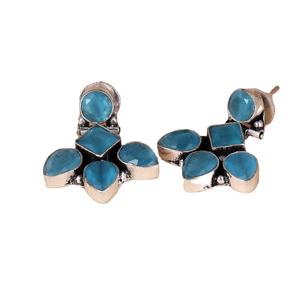 Pendientes de botón geométricos de latón chapado en plata oxidada con circonitas, estilo bohemio étnico, joyería llamativa para mujer, ideales para fiestas. - Product Image 1