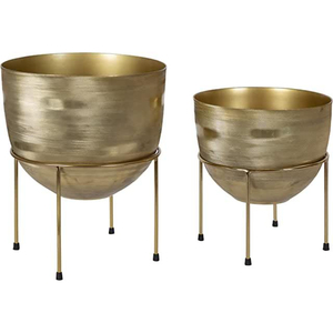 Juego de 2 macetas modernas de metal dorado martillado con soportes de trípode negros, macetero decorativo de hierro para plantas de interior y exterior. - Product Image 4