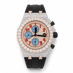 Luxury Diamond Chronograph <b>Watch</b> Men's Analog Quartz Rubber Strap Round <b>Case</b> Stainless Steel - Product Image 1