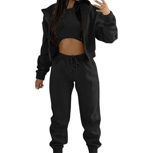 Black Unisex <b>Raglan</b> Sleeve Hooded Sweatshirt Set Crop <b>Top</b> With Drawstring Joggers Casual Autumn Wear Knitted Breathable Solid - Product Image 4