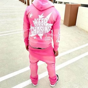 Conjunto Deportivo de Sudadera con Capucha Azul y Pantalones Jogger para Hombre, Estilo Urbano, Sudadera con Cierre Completo, Pantalones Deportivos con Estampado por Sublimación, Corte Holgado, Otoño - Product Image 6