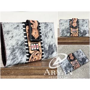 Cartera de Mano de Cuero Vacuno de Primera Calidad, Edición Limitada, con Diseño Floral Grabado 777 Jackpot, Estilo Western para Mujer - Product Image 1