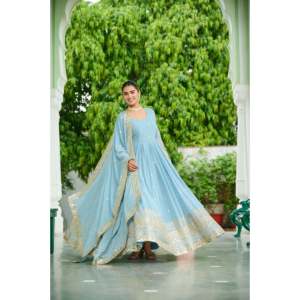 Vestido de Novia Bordado en Tela Georgette Sintética Color Polvoriento con Dupatta - Product Image 5
