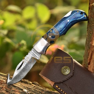 Cuchillo de Caza Plegable Premium OEM RB de Acero de Damasco con Mango de Palisandro, Empuñadura de Latón y Hoja de 7 Pulgadas para Camping - Product Image 3