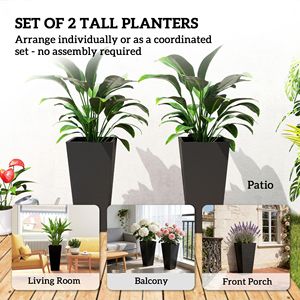 Juego de 2 Macetas y Jardineras de Plástico Negro de 23 Pulgadas de Alto para Uso en Exteriores, Patio y Entrada - Product Image 4